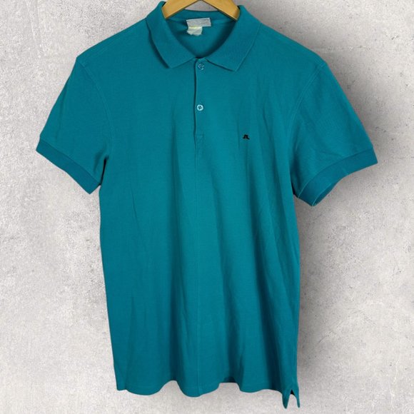 J Lindeberg Blue Short Sleeve Polos Shirt Mens Size‎ Large Collared Golf Tee L - Picture 1 of 9